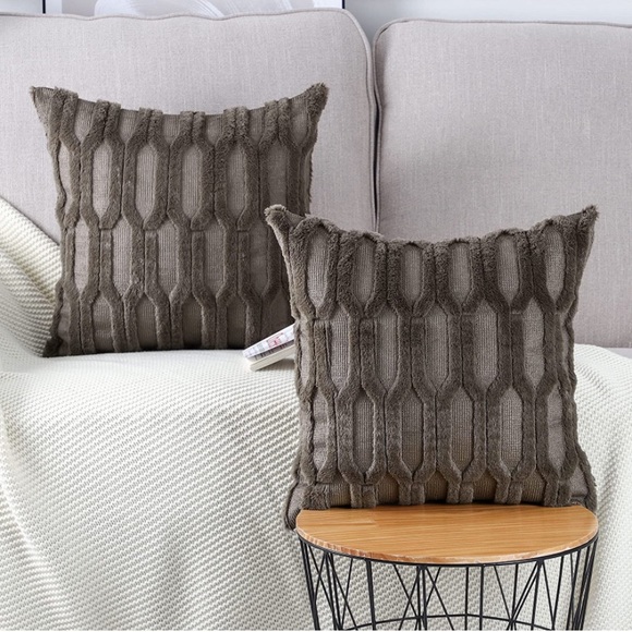 Luxury HomeChic Taupe Grey Short Wool Soft Plush Faux Fur Throw Pillow Covers